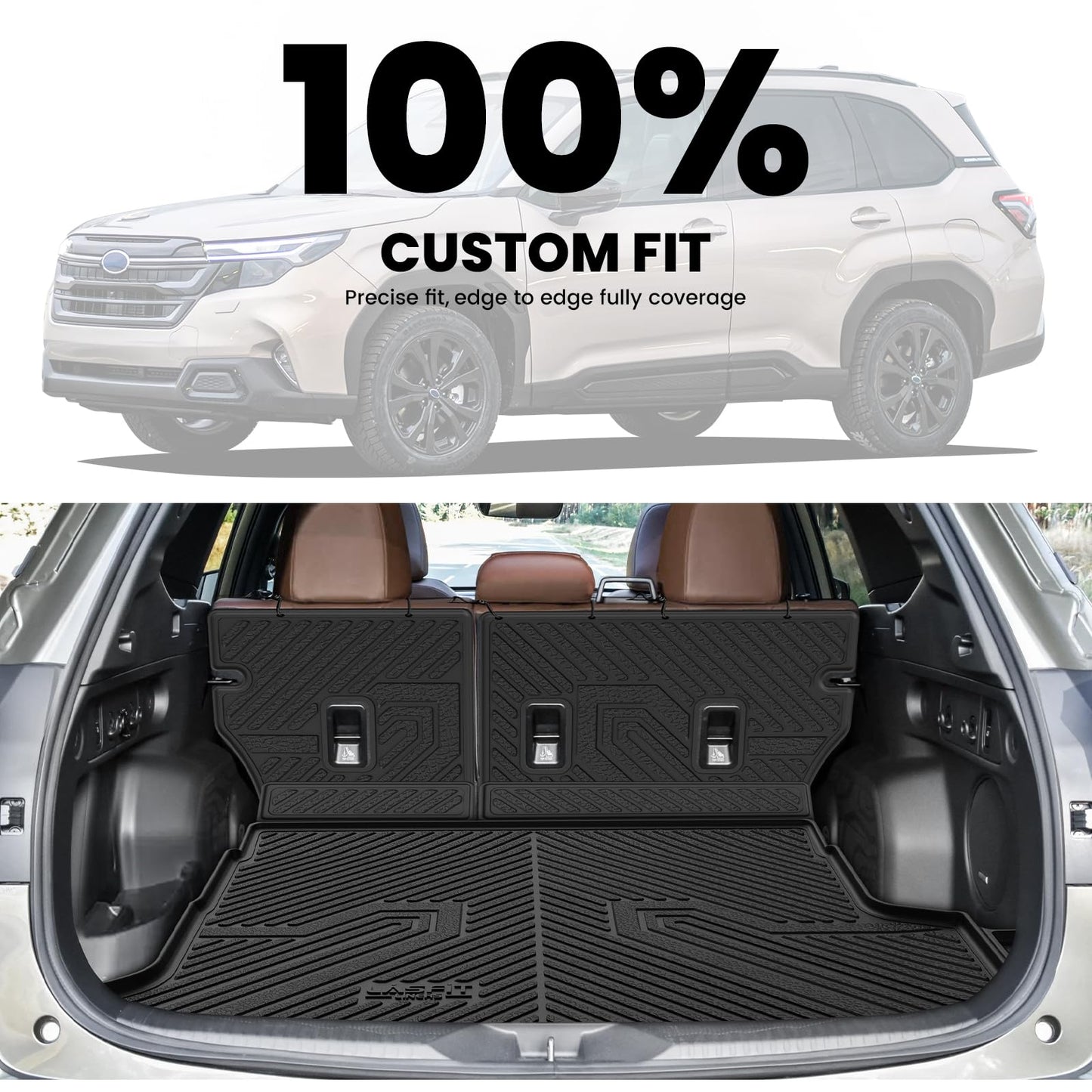 LASFIT Floor Mats & Backrest & Cargo Mats for Subaru Forester 2026 2025 (Fit Hybrid, Not for Gas), All Weather TPE Custom Fit Easy Clean for Forester Hybrid 2025 2026 Car Accessories Trunk Liners