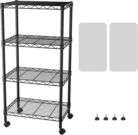 SINGAYE 4 Small Shelves Storage Shelf Wire Shelving Unit Metal Shelf Adjustable Organizers Storage Shelving with Wheels for Bathroom Laundry Room Kitchen Pantry11.5âD x 17.5âW x 30.5âH Black