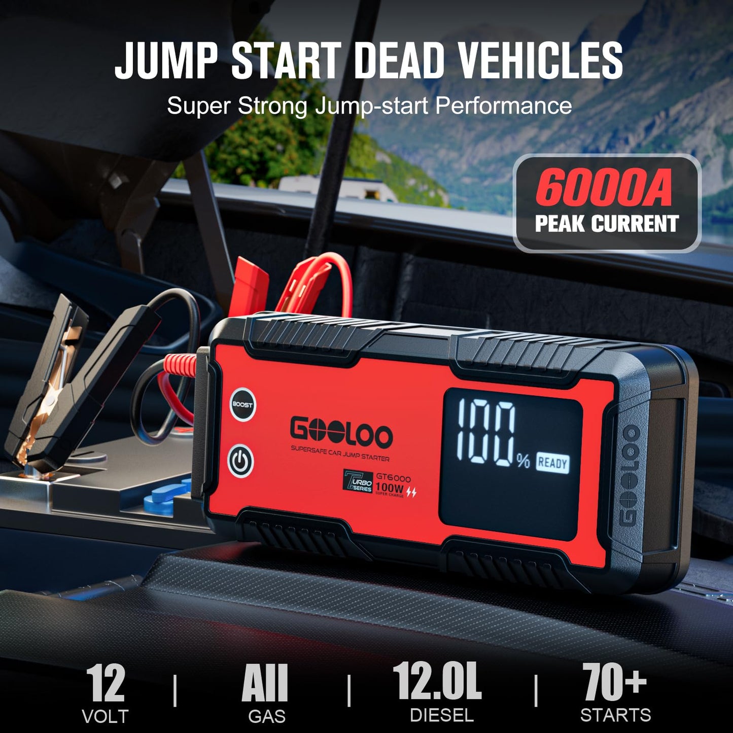 GOOLOO 6000A Jump Starter GT6000 Car Starter & GOOLOO F3 Compressed Air Duster, 150000RPM Duster for Cleaning