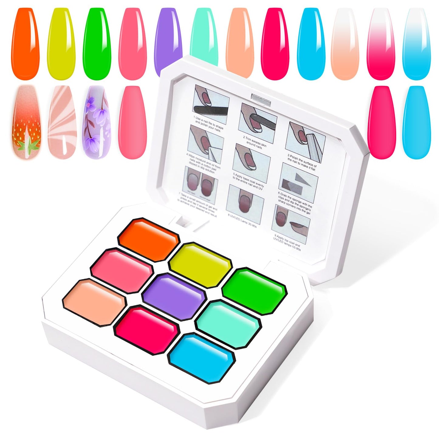 U-Shinein Gradient Painting Gel, 9 Colors Ombre Gel Nail Polish Sponging for Pigment Pat French Manicure Soak Off UV Long-lasting High-glossy Home DIY Nail Salon Rainbow Candy(01)