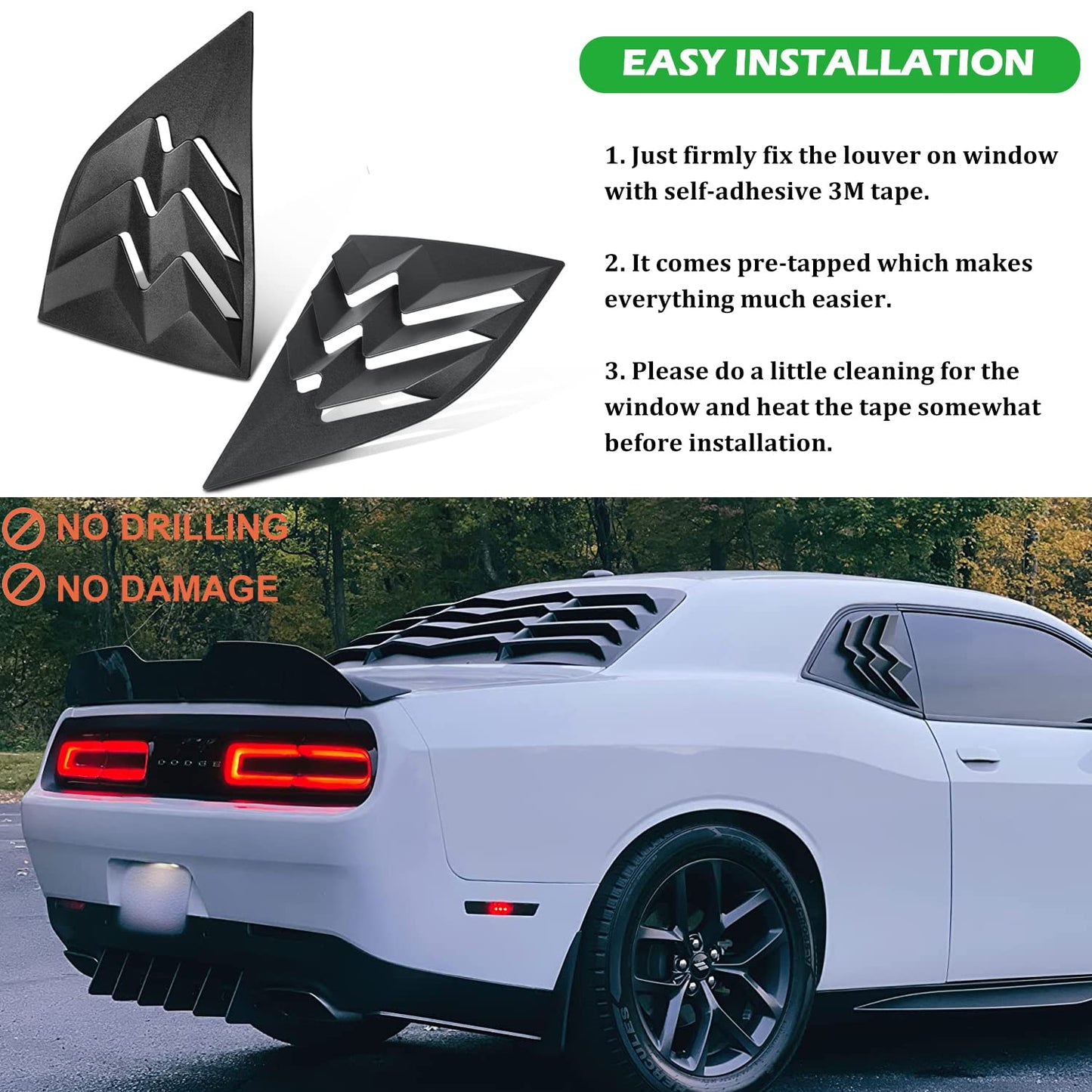 Bonbo Rear+Side Window Louver Fits for Dodge Challenger 2008-2022 2023 in GT Lambo Style Custom Fit Windshield Sun Shade Cover ABS (Matte Black)