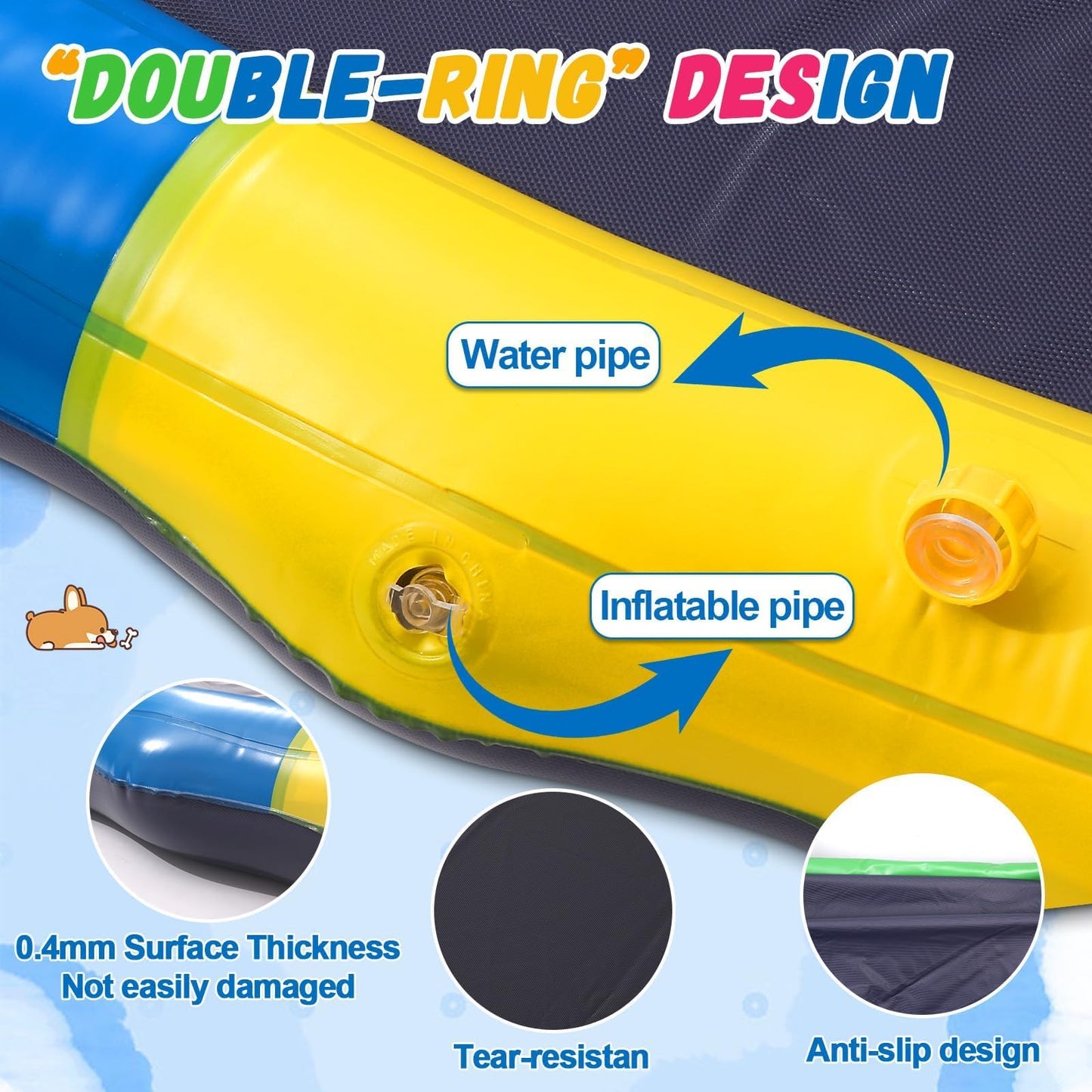 12 ft Giant Inflatable Splash Pad Extra Large 144" 2025 Update Non Slip Pad for Adults Large Dogs Pets Giant Thicken Sprinkler Pool Summer Outdoor Fun Backyard Fountain Play Mat (Cute Style)