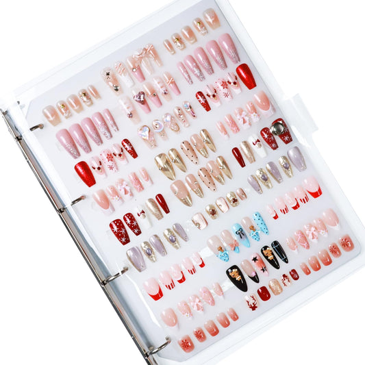 Yazikisa Large Press-on Nails Organizer Book Set Clear Press ons Nail Storage Box Binder Removable Loose-Leaf Packaging Case Salon Sample Styles Display Supplies 6 Page A4