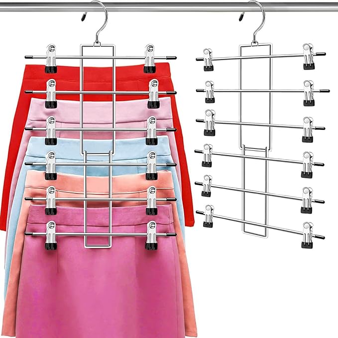 Pants Hangers with Clips,Space Saving Hanging Closet Organizer-6 Tiers Skirt Hangers with 360Â° Swivel Hook,Closet Organizer-Clothes Hangers