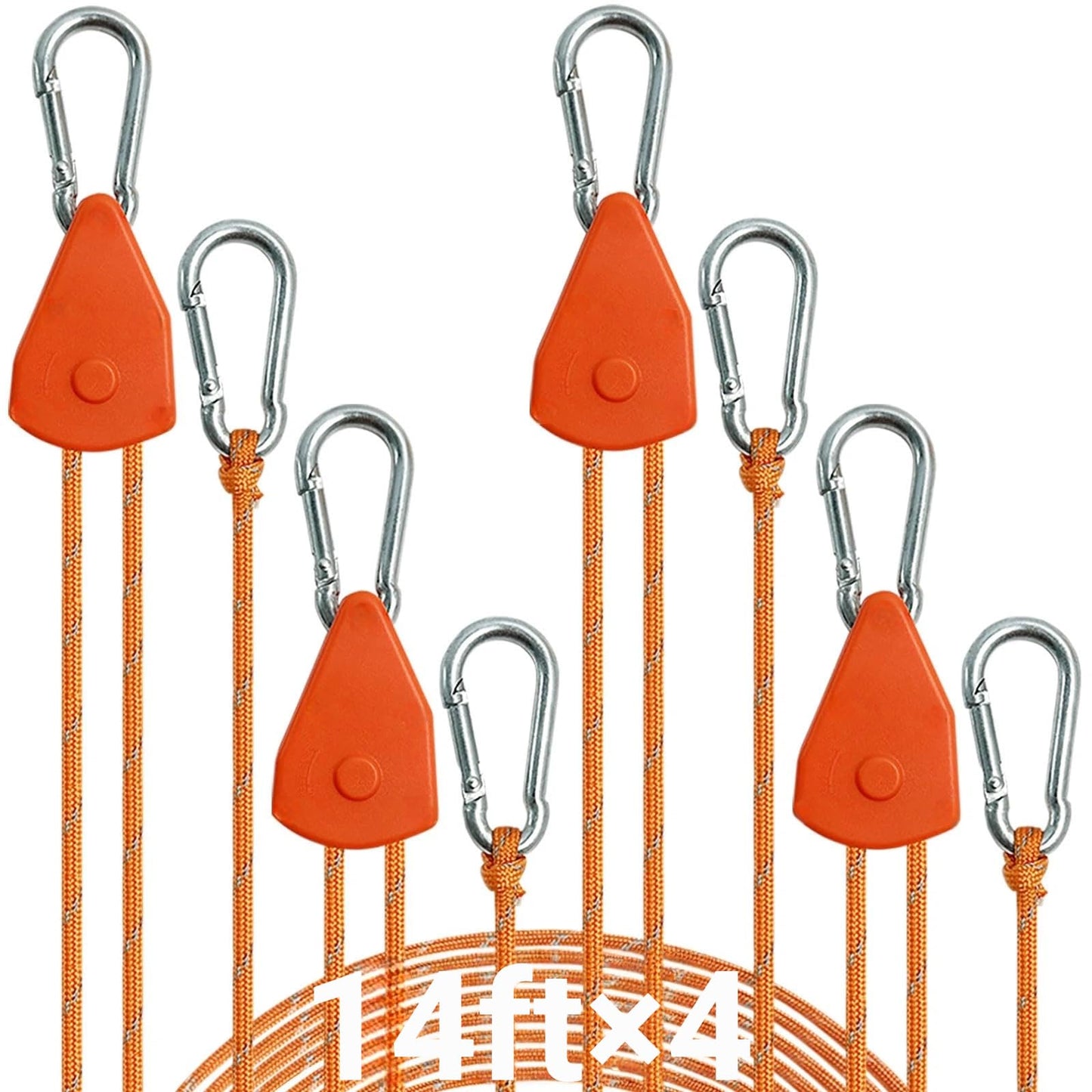 Longer 14ft Retractable Paracord Rope Tie Down Ratchet Strap Small Straps Mini Rope Cam Lock Tent Canopy Tie Down Adjustable Outdoor Windproof Tightener Tensioner Hanger Grow Light 4 Pack 1/8""