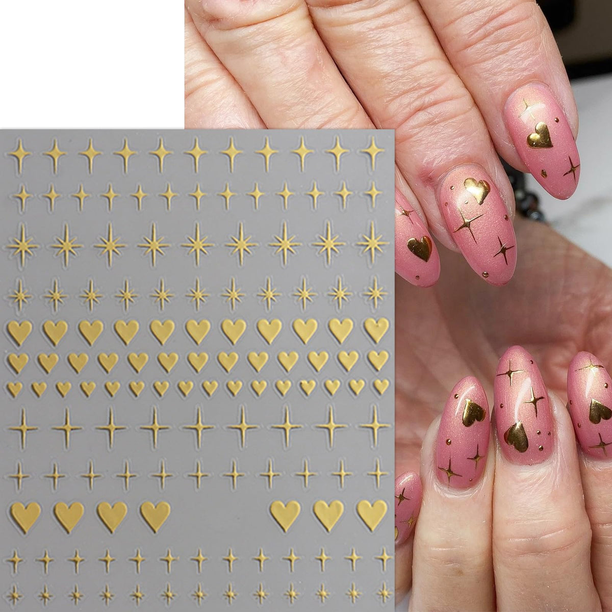 8 Sheets Gold Silver Heart Nail Art Stickers 3D Valentines Nail Decals Gold Silver Black Red Star Peach Heart Design Nail Stickers Cute Heart Nail Supplies for Women Acrylic Manicure Decoration DIY