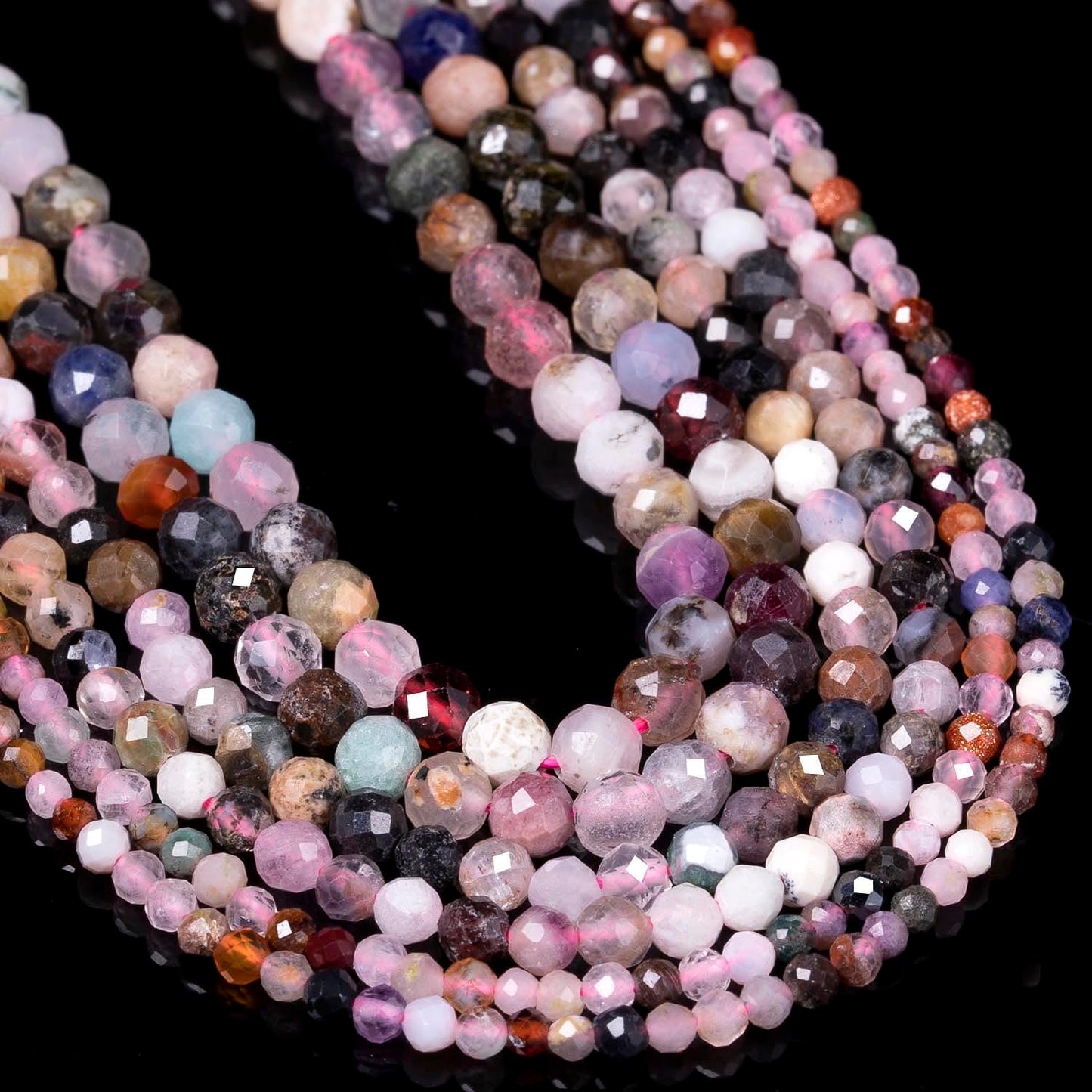 2mm 180pcs Natural Duobao Crystal Stone Beads, Songxi Small Faceted Round Loose Gemstone Beads for Jewelry Making, DIY Art and Craft, Bracelet for Necklace (1 Strand)