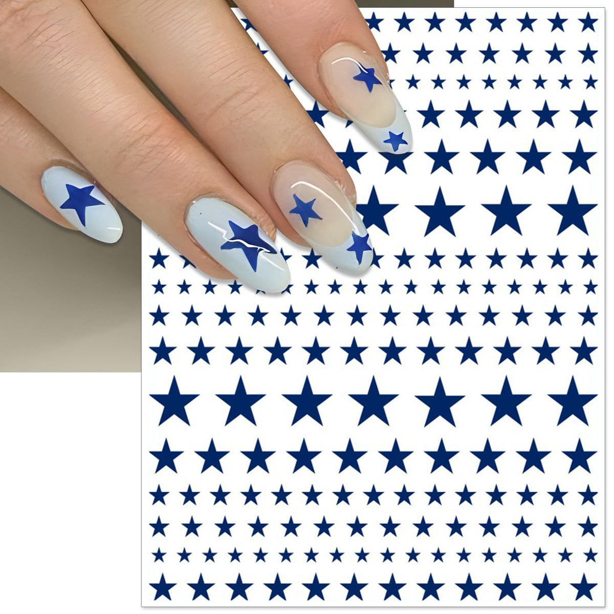 IDDFEVE 4th of July Nail Stickers, Red Blue White Star for Independence Day Patriotic Nail Decals, 3D Design Self-Adhesive USA Flag Star Nail Art (6 Sheets)