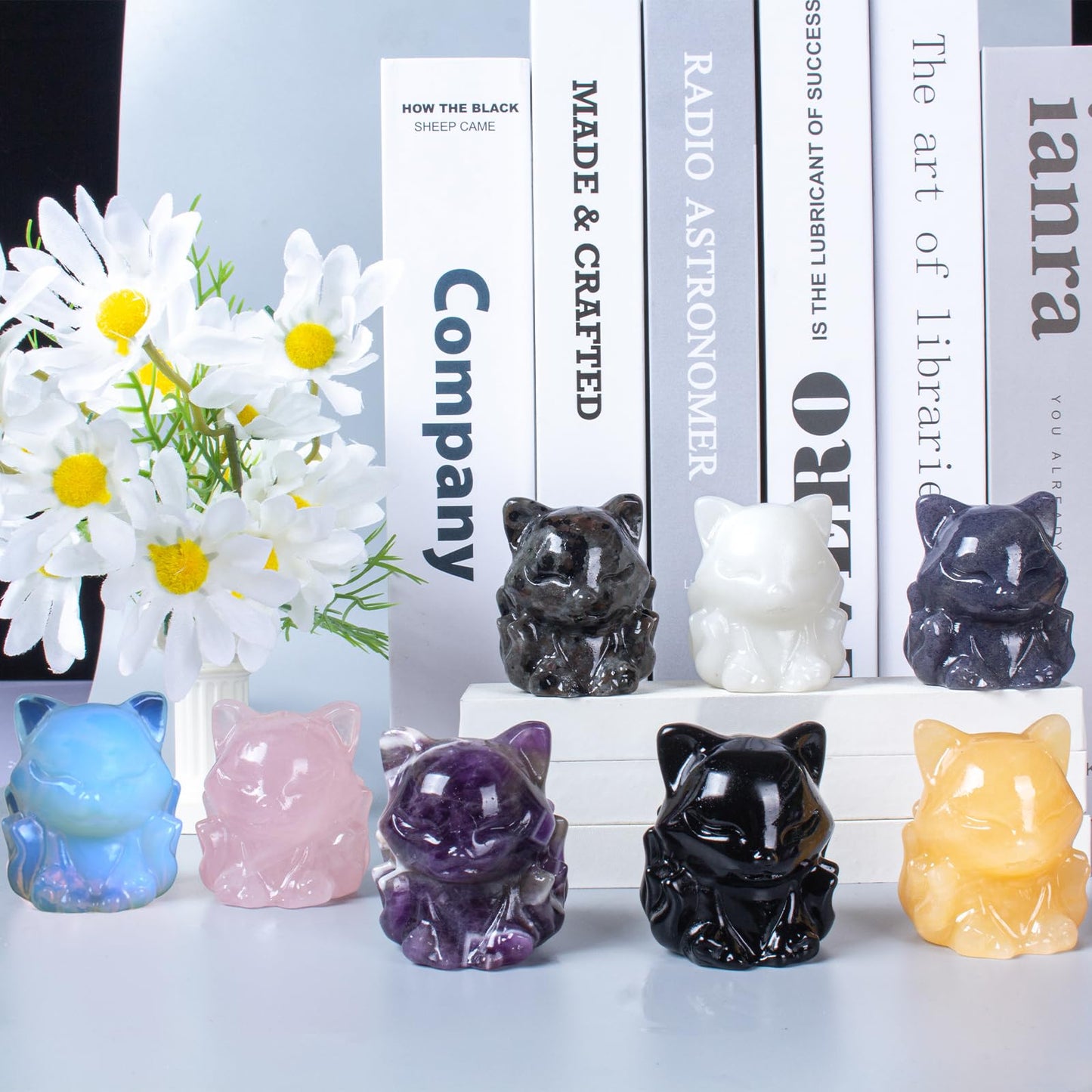 QLRSUXN Yellow Jade Nine Tailed Fox Decor,2 Inch Healing Crystals Fox Statue,Lucky Guardian Pocket Fox Figurines as Women’s Gifts,Fox Figurine for Office Home Decor and Ornament.