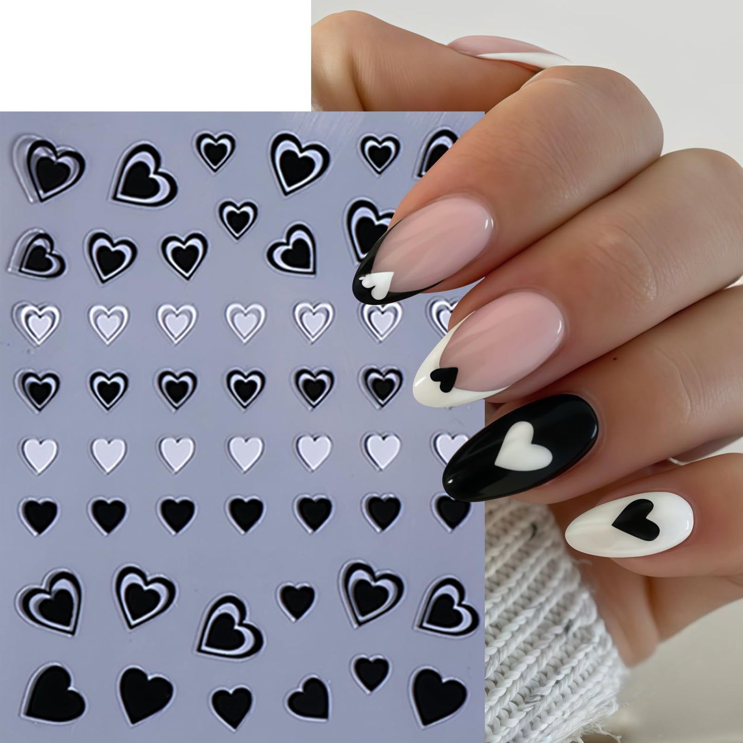 9 Sheets Valentines Day Nail Art Sticker Set 3D Self Adhesive Hearts Nail Decals Hollow Peach Heart Shaped Nail Design French Love Hearts Nail Supplies Valentine Sticker Charms Manicure Decoration
