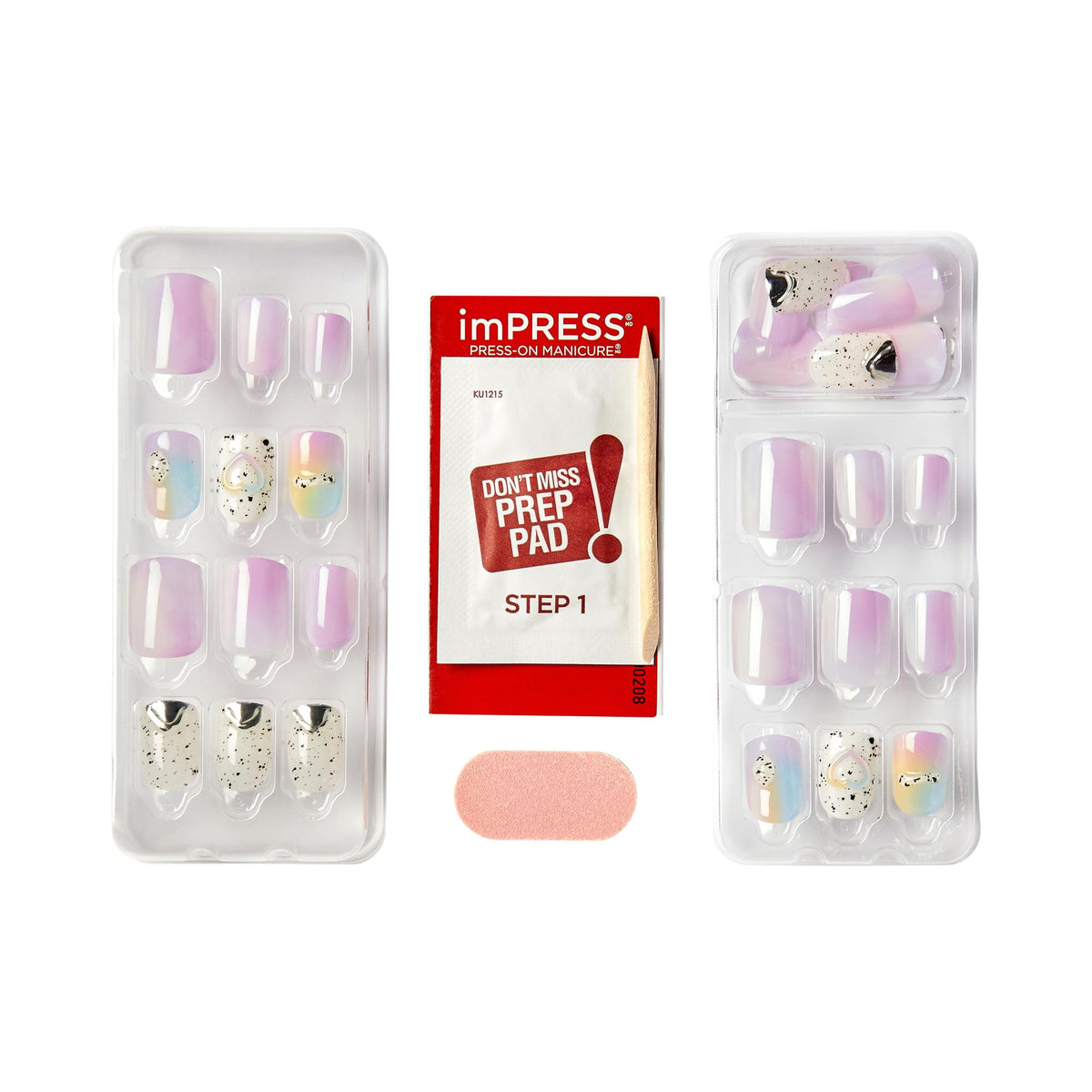 Kiss Impress Press-On Manicure Premium Collection Fake Nails - Sweet Life, Purple Jelly Squiggle, Short & Square, Easy To Apply, Super Hold, Chip Proof, Smudge Proof, No Dry Time, Durable | 30 Count