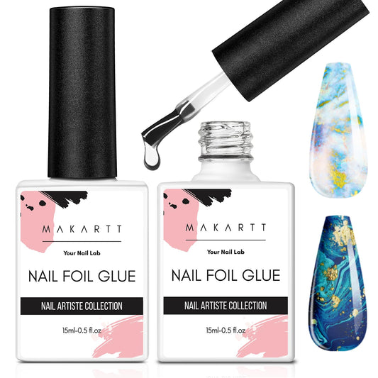 Makartt Nail Foil Glue Gel for Nail, Foil Gel Transfer for Nails Art Stickers Strong Adhesion Foil Transfer Gel Soak Off Nail Foil Kit Gel Nail Glue Manicure Salon DIY UV Lamp Required 15ML 2pcs