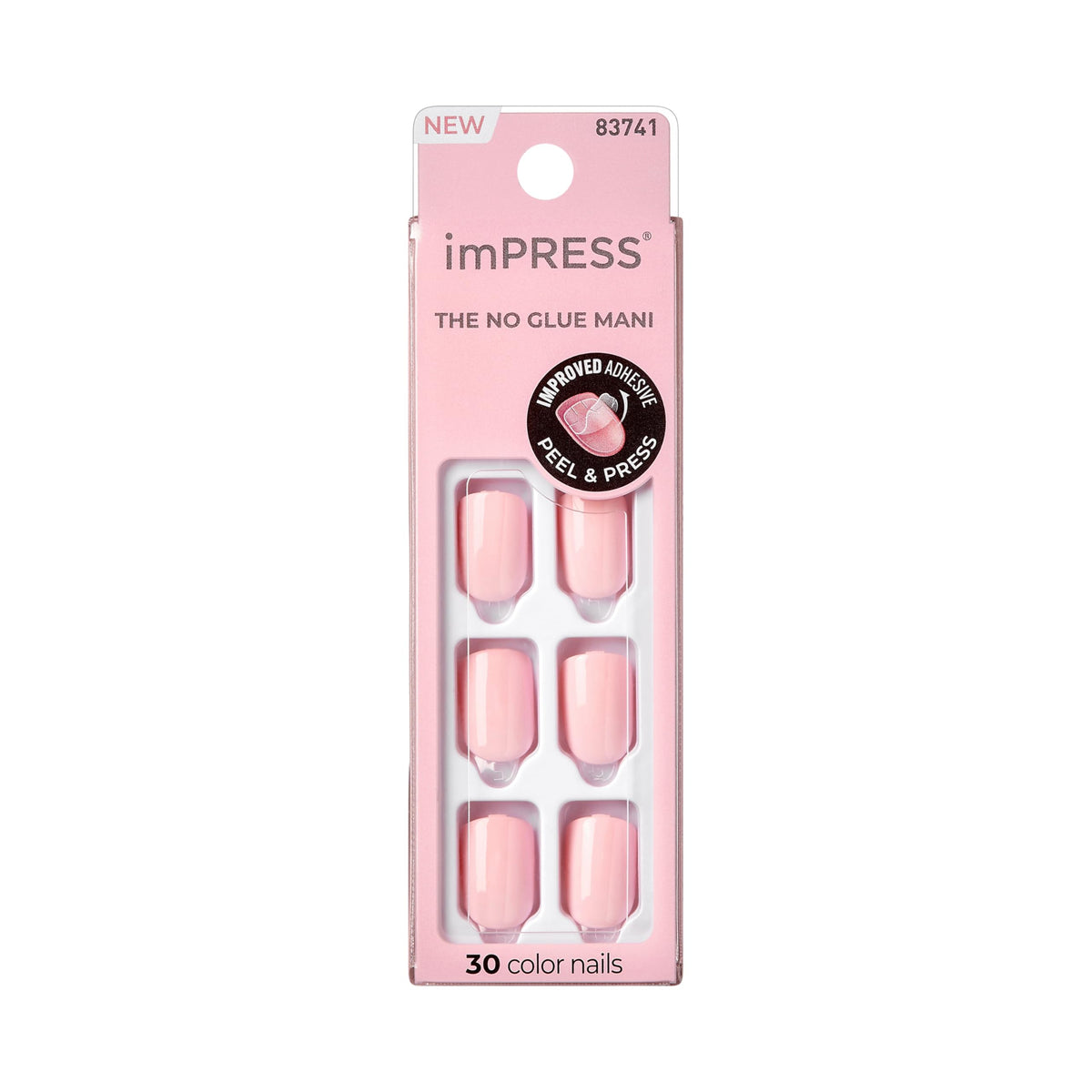 Kiss Impress No Glue Mani Press On Nails, Color, 'Pick me Pink', Pink, Short Size, Squoval Shape, Includes 30 Nails, Prep Pad, Instructions Sheet, 1 Manicure Stick, 1 Mini File