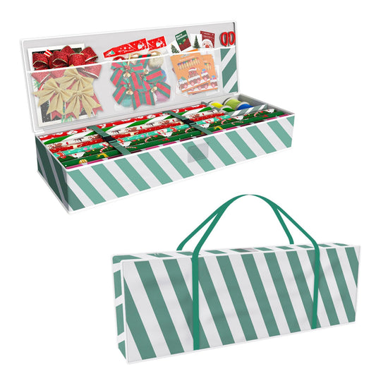 Safana Wrapping Paper Organizer Storage Bag, 42" Durable 600d Oxford Wrapping Organizer Box Under Bed Storage Containers for Decorations Paper Rolls, Ribbons, Balls, Bows (Green Stripe)