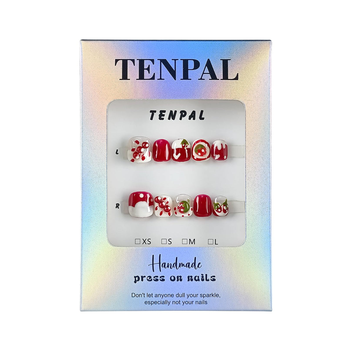 TENPAL Handmade Press on Nails for 3-12 Year Olds Girls,Resuable Gel Fake Nails with Tools for Children,Cute Nails with Lovely Strawberry Designs,Short Nails for Girls Kids Nail Art 10pcs Size(XS)