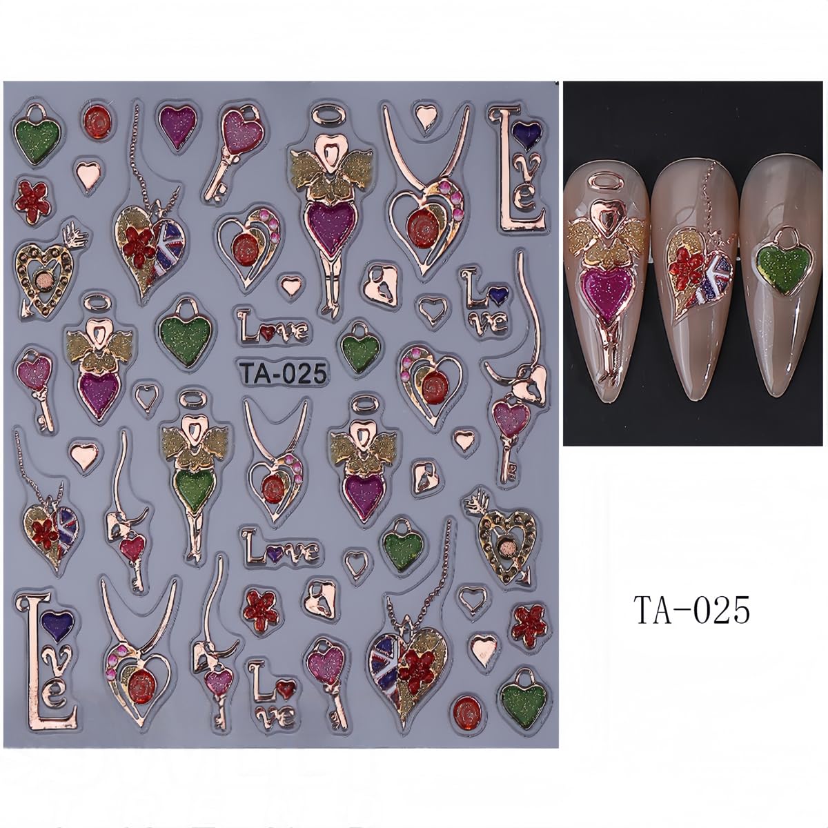 2 Sheets Heart Nail Art Stickers for Nail Art Valentine’s Day Nail Decals 5D Self-Adhesive Red Heart Nail Design Valentines Day Nails Supplies for Women Girls DIY Nail Decor