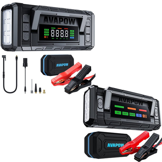AVAPOW Jump Starter with Air Compressor, 8000A 150PSI Car Battery Booster Portable & AVAPOW 8000A Battery Jumper Starter Portable with 4″ HD Display PD 30W Dual-Way Fast Charging