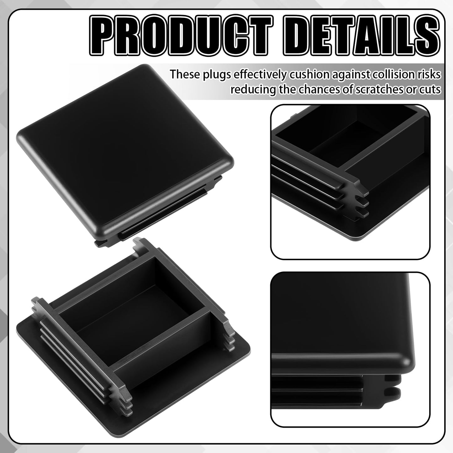 MorningRo 50 Pcs 1-5/8" Black Square Plastic Strut Channel End Caps PVC Strut Channel Safety End Caps Rectangle Plug Frame Protectors"
