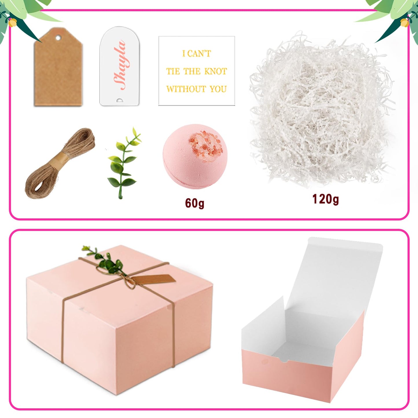 49pcs Bridesmaid Gifts Set Of 4 Pink， Maid of Honor Proposal Box Gift,Scented Candle Salt Ball Makeup Bag Rectangular Hair Clip Bridesmaids Scrunchies Knot Bracelet Bridal Shower Wedding Party