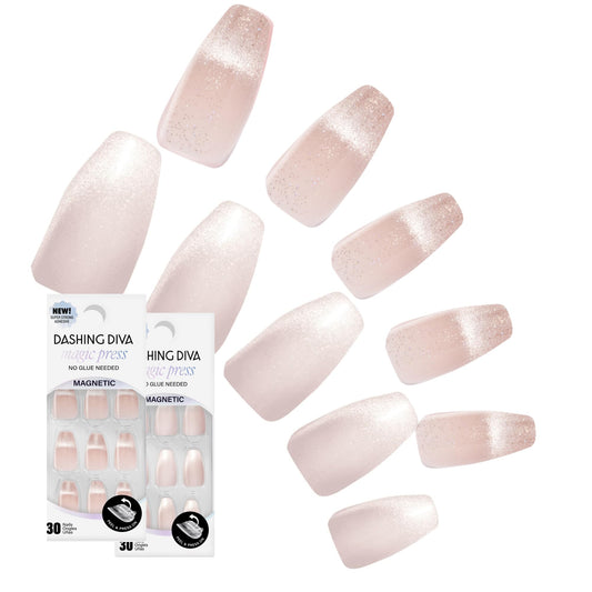 Dashing Diva Magic Press Premium Nail Bundle - Understated Collection - Coffin Shape Press On Nails - Peach Melody & Diamond Bliss - Long Lasting Gel - Lasts Up to 7 Days - 2 Sets