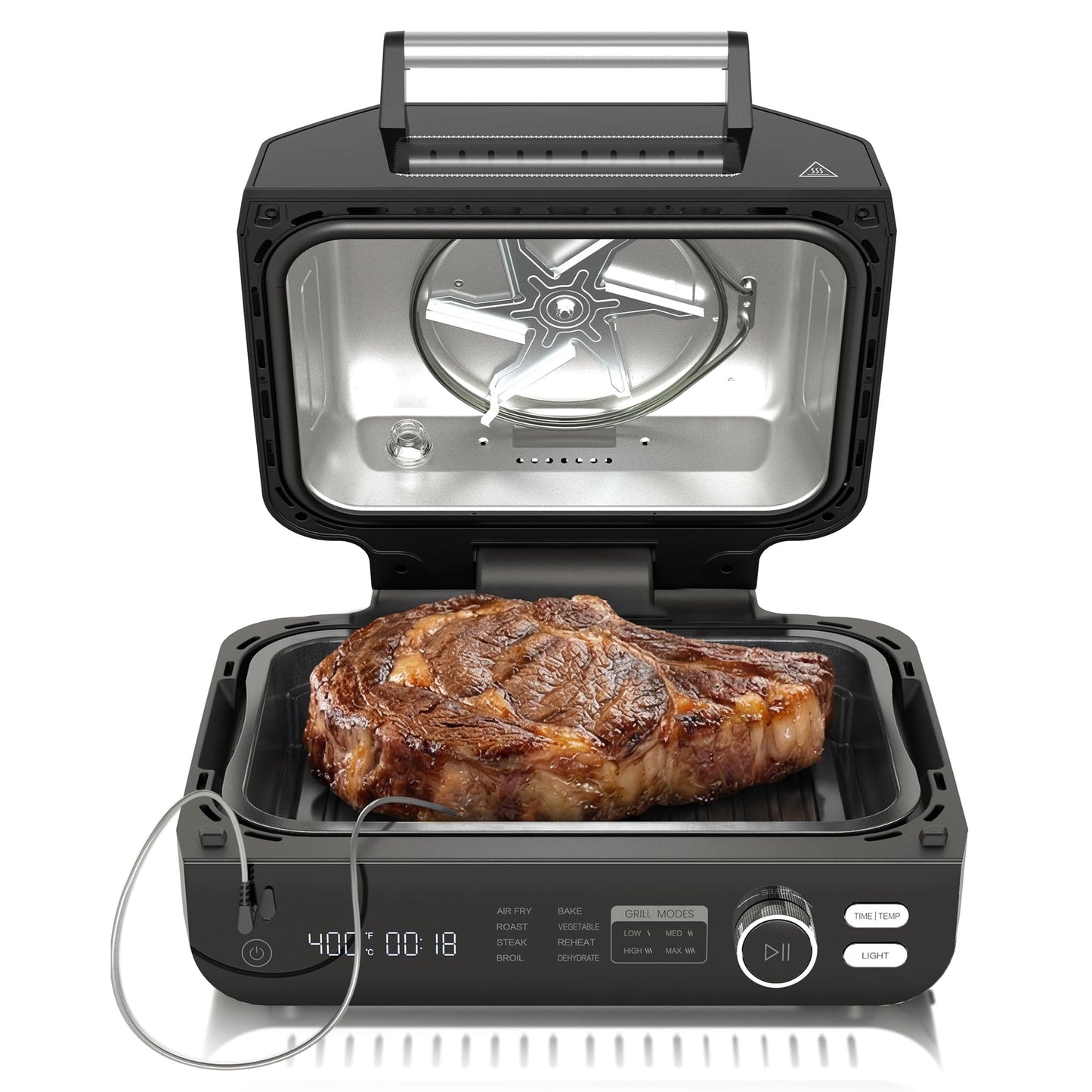 OLIXIS Electric Grill Outdoor/Indoor, 8-in-1 Multifunctional Large Electric BBQ Grill for Air Fry, Bake, Roast, Steak, Broil and Dehydrate, Safe Non-Stick Coating, Fry Basket Included