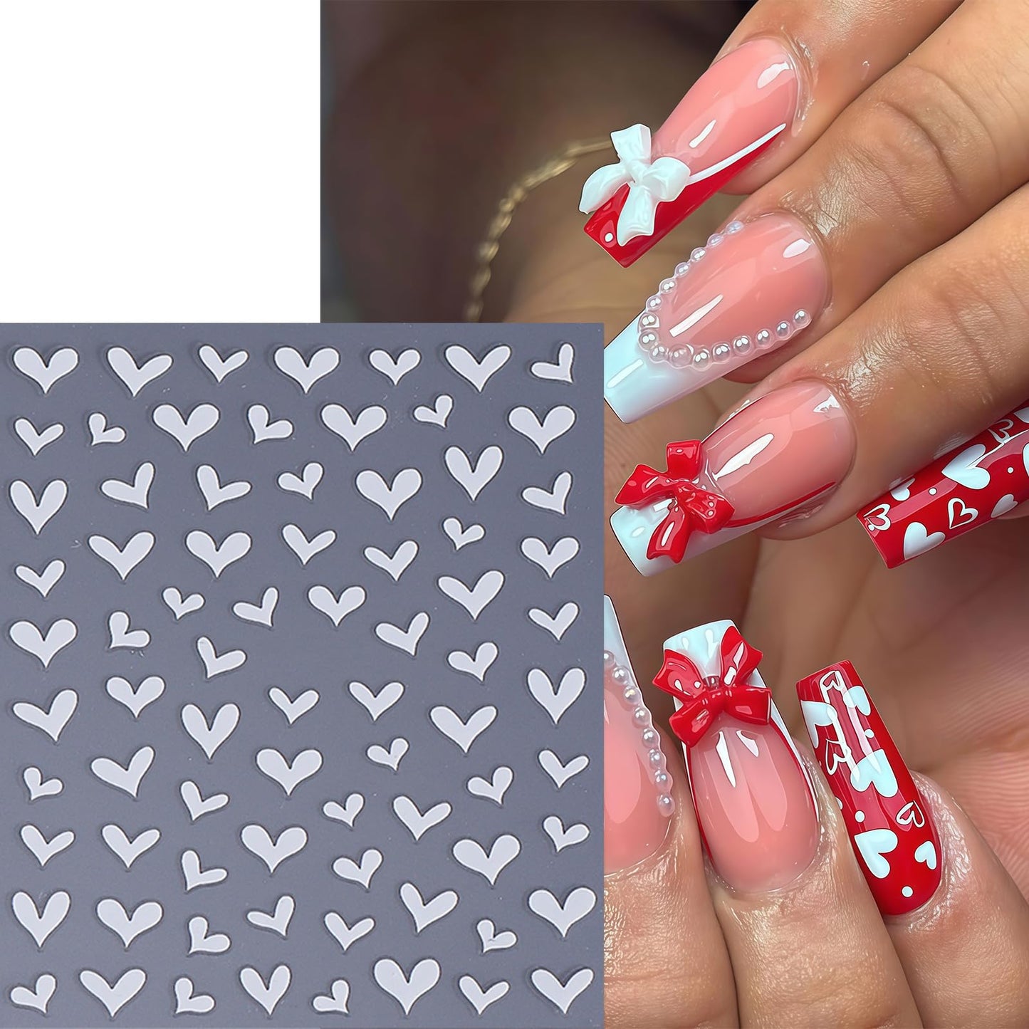 6 Sheets Heart Nail Stickers 3D Self-Adhesive Hearts Nail Decals Love Hollow Peach Heart Shaped French Nail Design Valentine French Sticker Nail Supplies for Women Valentine Holiday Nail Decoration