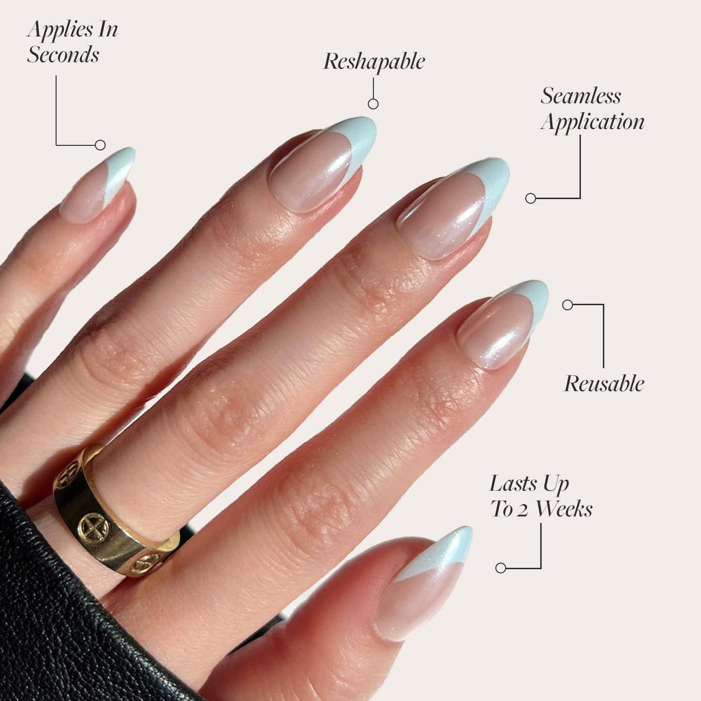 Glamnetic Press On Nails - Blueberry Icing | Short Almond Baby Blue French Tip Fake Nails with a Glaze Finish | 15 Sizes - 30 Nail Kit with Glue
