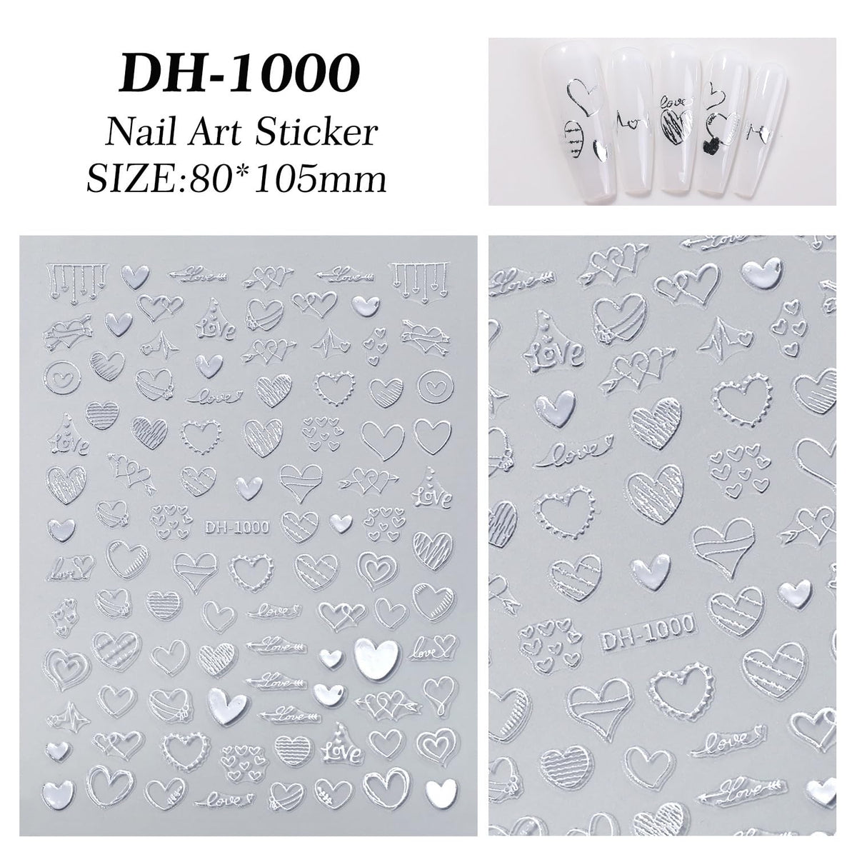 7 Sheets Heart Nail Stickers for Nail Art Valentine’s Day Nail Decals 5D Self-Adhesive Coloful Heart Nail Design Valentines Day Nails Supplies for Women Girls DIY Nail Art Decor