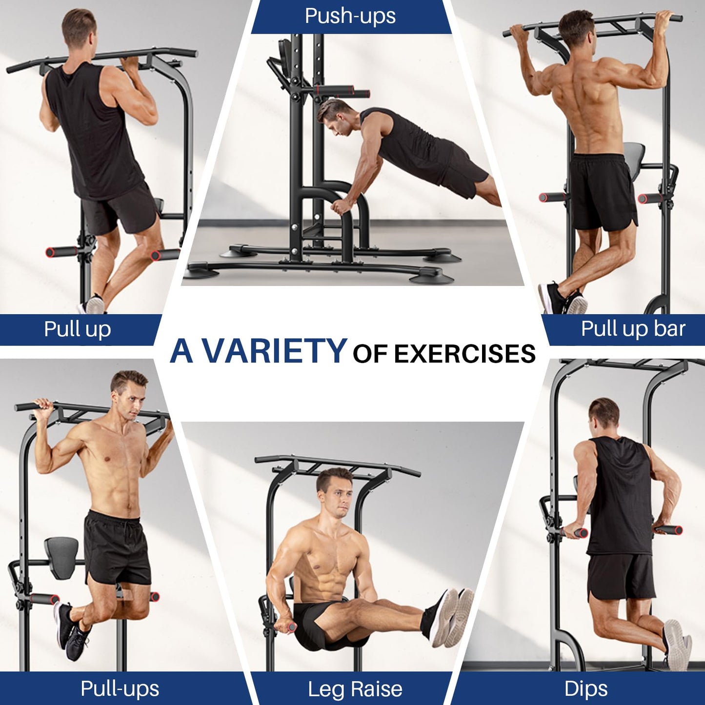 BangTong&Li Power Tower, Pull Up Bar Dip Station/Stand for Home Gym Strength Training Workout Equipment (Black-02)