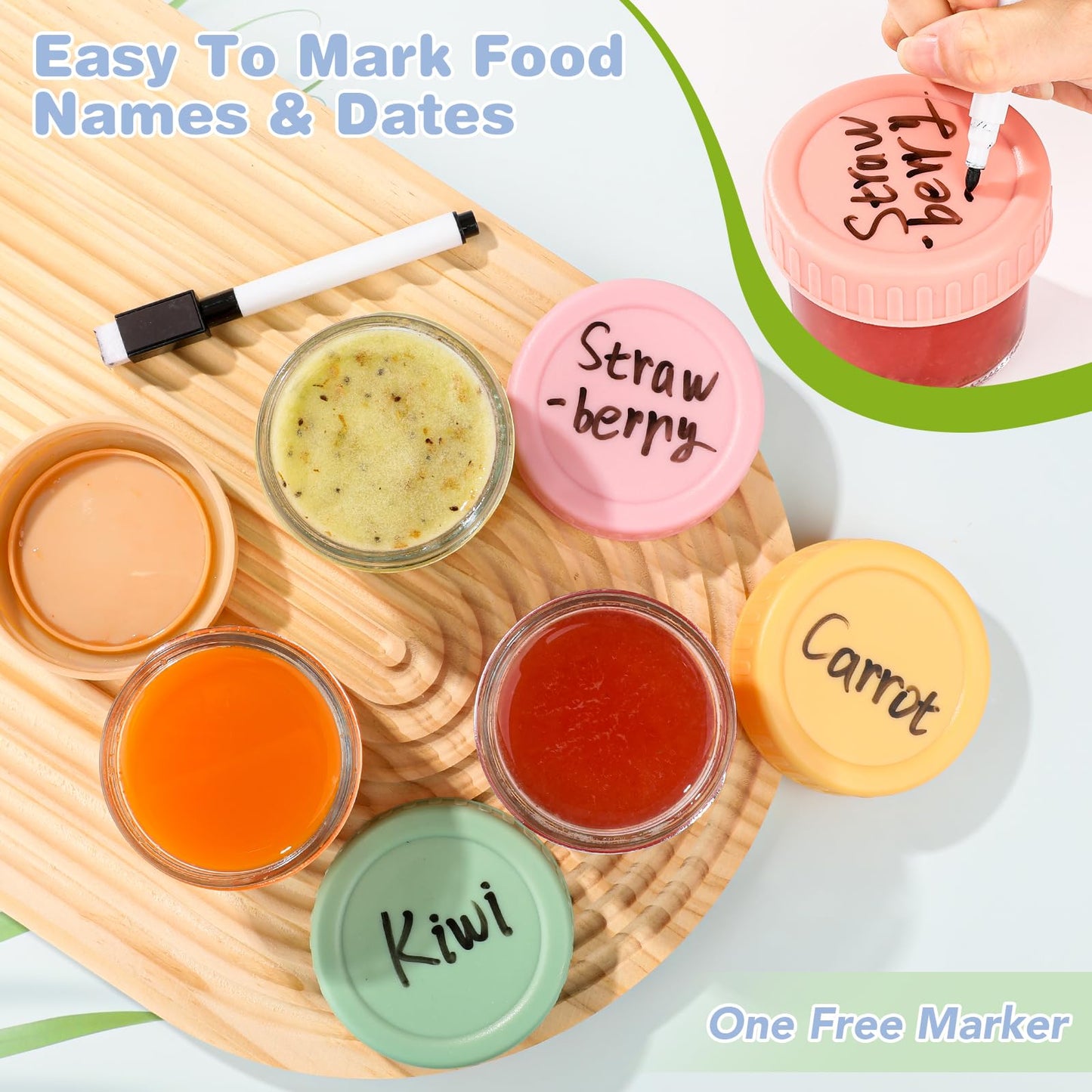 RowinsyDD 16 Pack Glass Baby Food Storage Containers, 4 oz Leakproof Baby Food Jars with Lids, Small Glass Food Containers for Infant Baby, Freezer & Microwave Safe, BPA Free