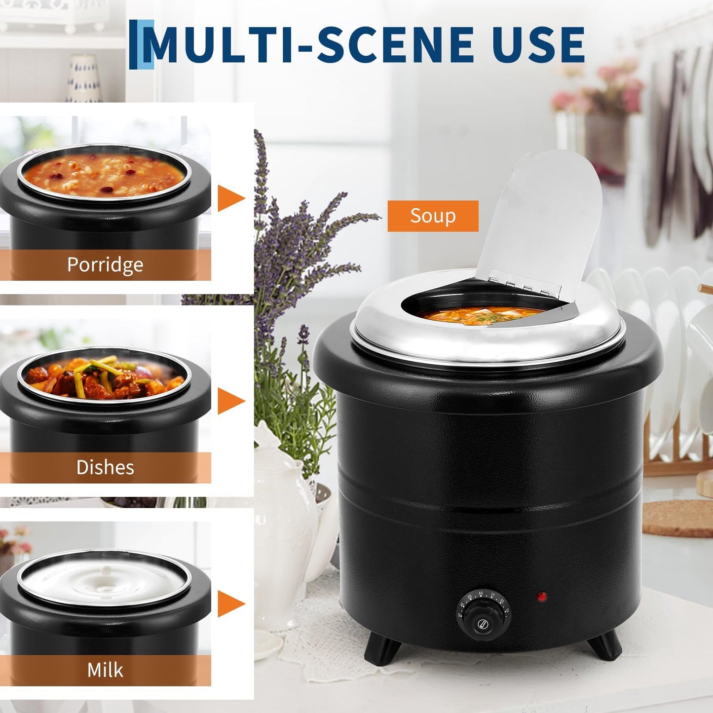 GarveeHome Soup Warmer, 13.7 Qt Commercial Grade Soup Kettle with Swing Lid and Detachable Stainless Steel Insert Pot, Food Warmer with Anti-Scald Handle for Restaurants, Buffet, Catering