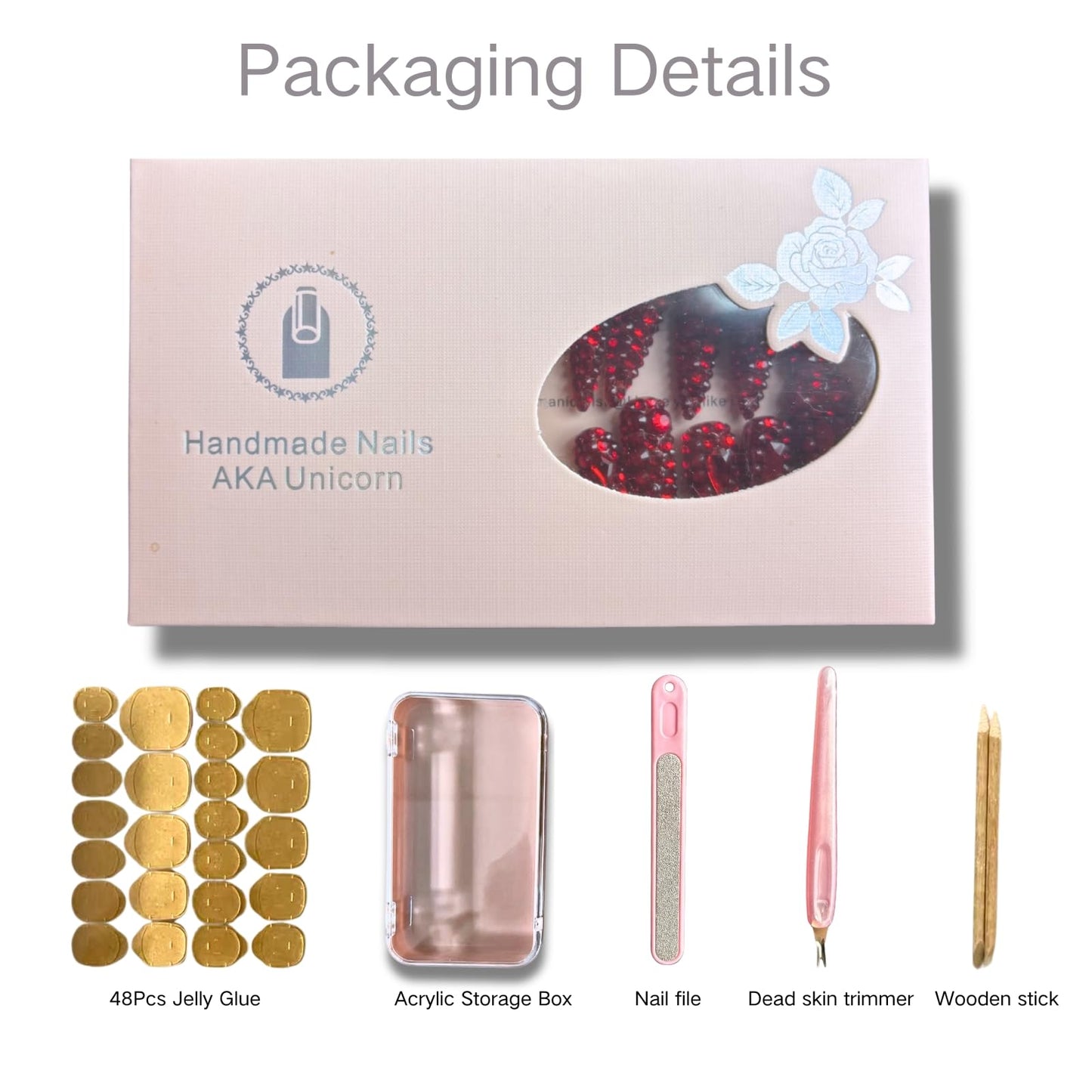 AKA Unicorn Handmade Press On Nails Medium Oval,Gold Chain&Pearl French Nail Tip,10Pcs Acrylic Fake Nails with Charm Design,Glue On Nail with 3D Rhinestone Stick On Woman Fingernails