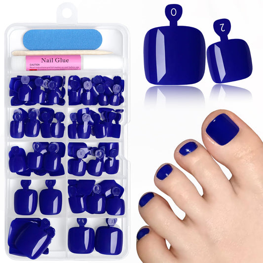EternalClassic 144pc Press on Toenails for Women Toe Nail Press ons Short Square with Glue&Jelly Glue, Blue Fake Toe Nails Glue on Toe Nails, Full Cover Acrylic Artificial Toe Press on Nails