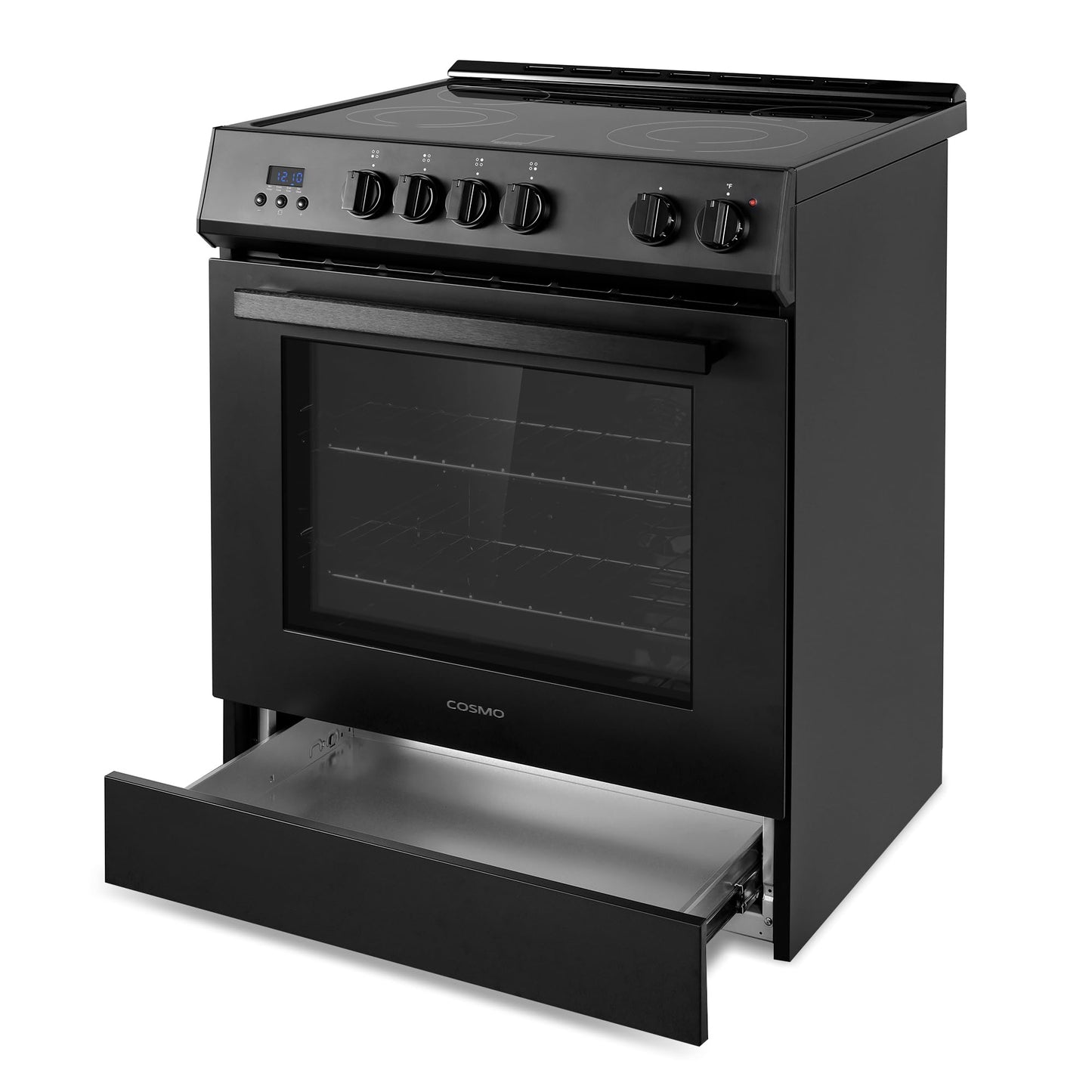 COSMO COS-ERD304K-BK 30 in. Stellar Collection 4.9 cu. ft. Electric Range with 4 Burner Glass Cooktop and Convection Oven in Matte Black