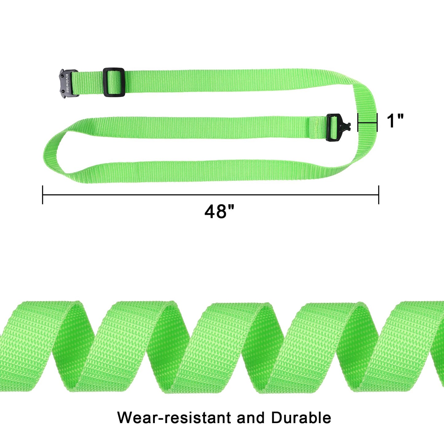 Vividwise Utility Straps with Metal Quick Release Buckle, Adjustable Nylon Belt Backpack Accessories Sleeping Bag Strap for Hiking, Travel, Outdoor Sports (Green-Metal Buckle, 1" W-48 L)"