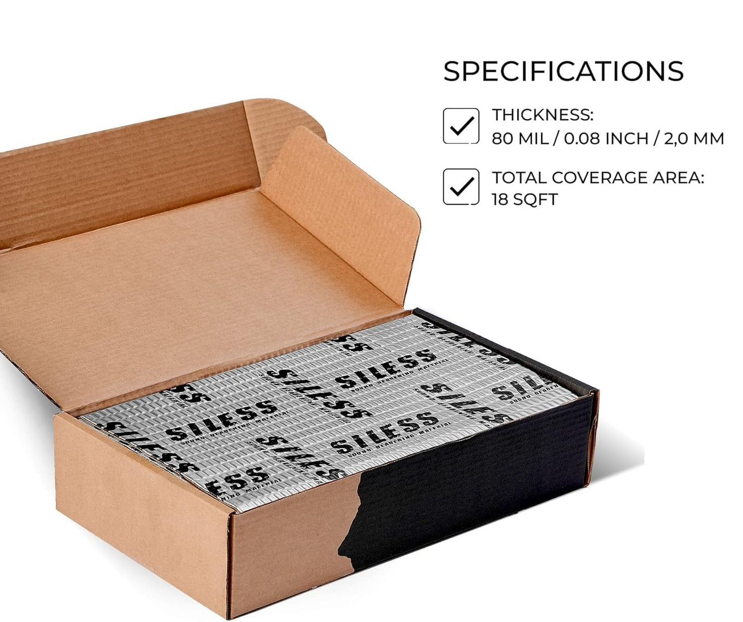 Siless 80 mil (2mm) 18 sqft (1.7 sqm) Car Sound Deadening mat - Butyl Automotive Sound Deadener - Noise Insulation and Vibration Dampening Material (18 sqft)