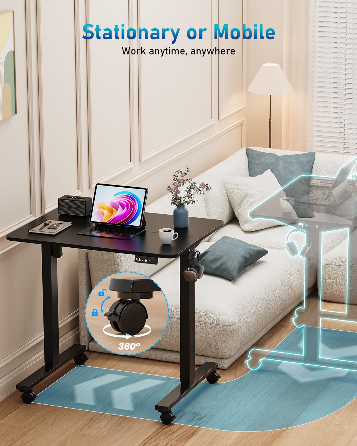 Xyndyx Small Height Adjustable Electric Standing Desk, 31.5" x 23.6" Sit Stand up Desk with Splice Board, Ergonomic Rising Computer Home Office Desk Table with Memory Preset, Black Frame/Black Top