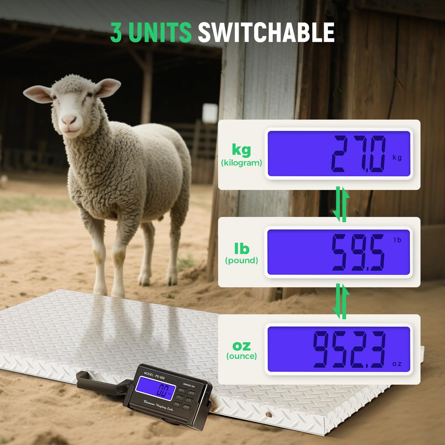 Antstone Dog Scale for Large Breed 1100lb X 0.2lb Livestock Scale for Pigs, Cattle with 40.7” X 20.9” Stainless Steel Weighing Platform