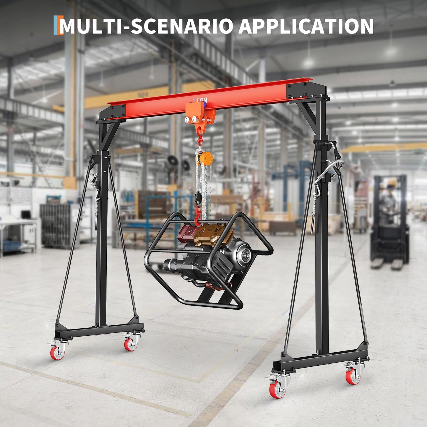2200 LBS Gantry Crane with 8-12 FT Adjustable Height, 1 Ton Gantry Crane, Shop Crane Lift Hoist for Warehouse, Factory(with Manual Trolley & Hoist, Lifter, Sling, Hooks, Shackles, Links)