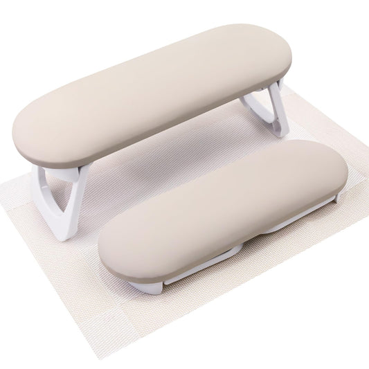 Subay Arm Rest for Nails Tech, Foldable PU Leather Nail Arm Rest for Acrylic Nails Cushion Hand Holder, Hand Rest Pillow Nail Art Accessories Tool for Manicure Pedicure Salon Home Use - Light Brown