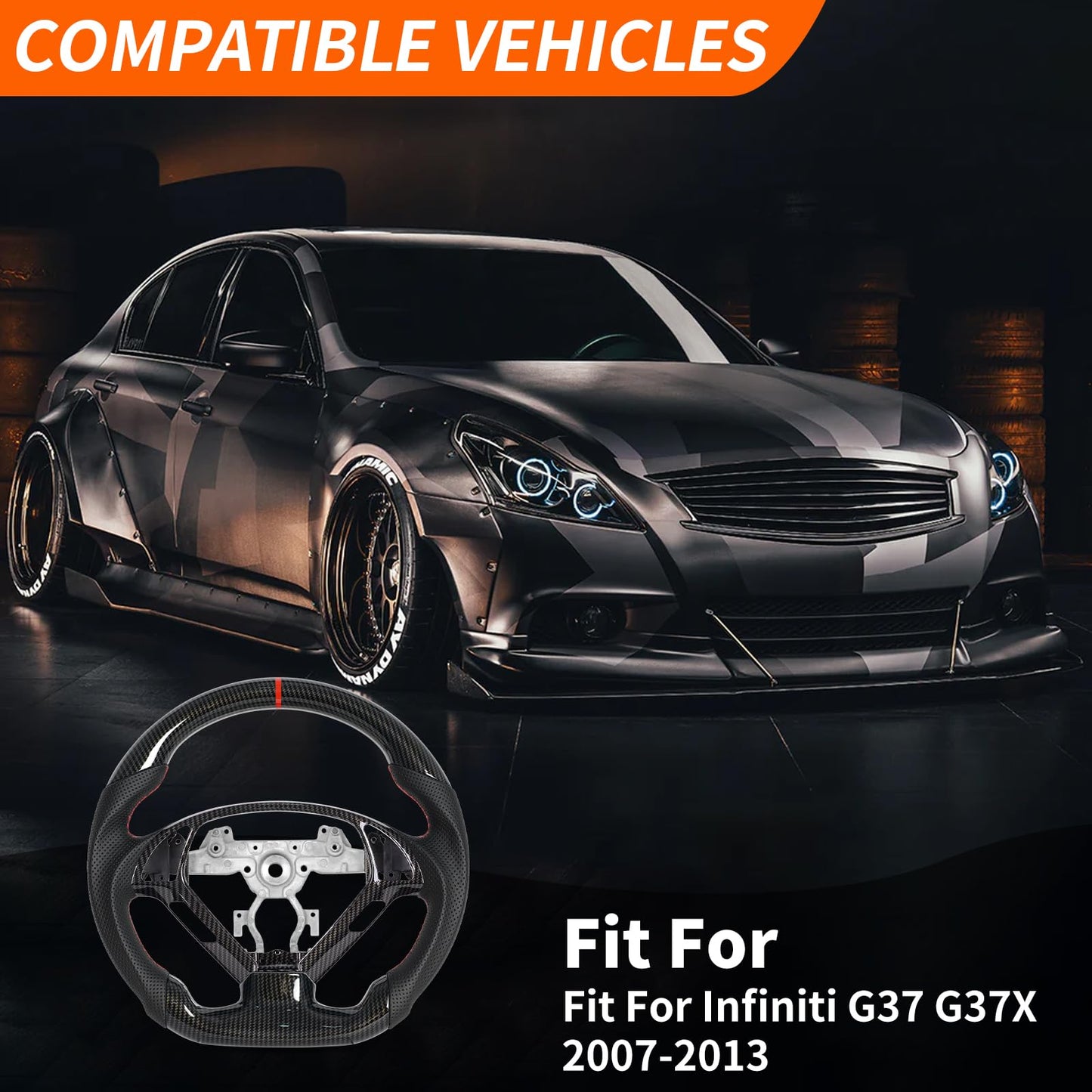 JIANGGAI Hydro Dip Carbon Fiber Steering Wheel With Replacement Trim Fit for Infiniti G25 G35 G37 2007-2013 EX35 EX37 2008-2013