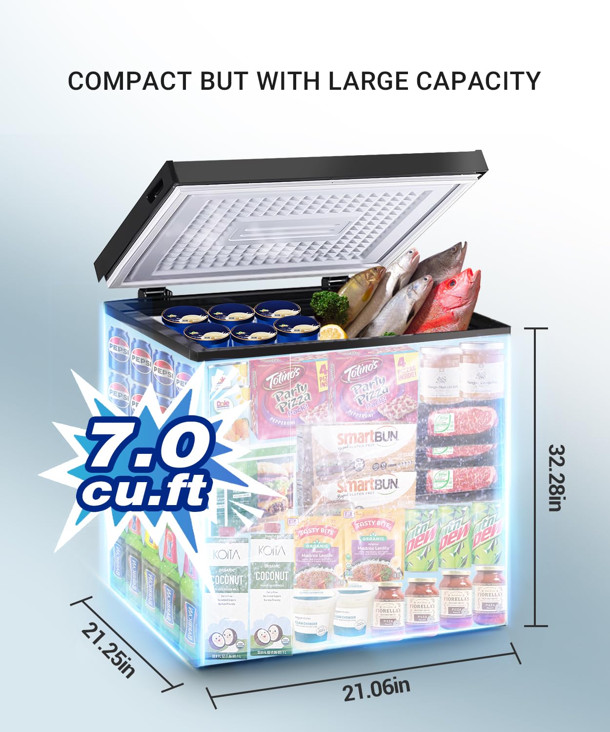Chest Freezer 7.0 Cu.Ft Compact Chest Freezers with 7 Adjustable Thermostat Top Open Door Freezer Compressor Cooling with Removable Storage Basket for Home Bar Dorm