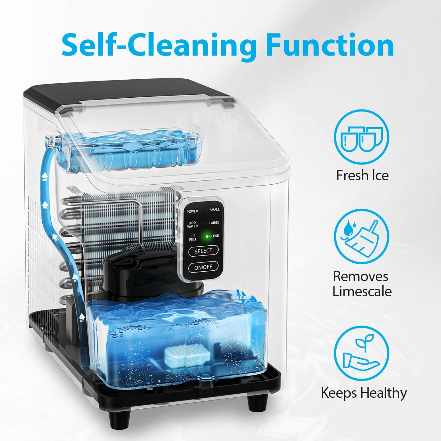 Ice Makers Bullet Ice Ice Makers Countertop 8 Cubes 2 Sizes of Bullet Ice, Portable Machine with Self-Cleaning