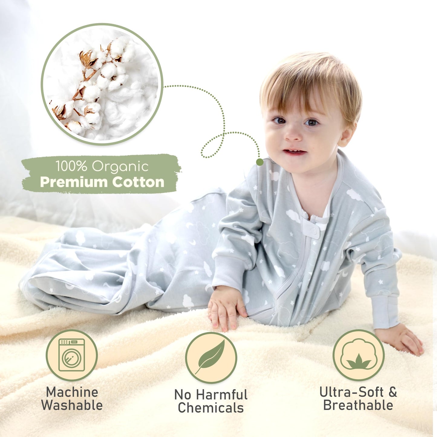 Mama Cheetah Baby Sleep Sack with Sleeves, 0.5 TOG Organic Cotton Wearable Blanket and Two-Way Zipper, Swaddle Transition Long Sleeve Sleeping Bag for Newborn Infant Toddler, 24-48 Months