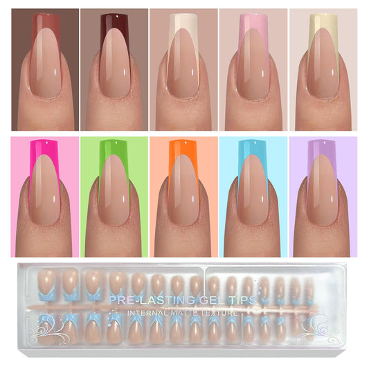 300Pcs French Tip Press on Nails, OPkssnails French Press On Nails Long Square, Pre-shaped No Need to File 3 in 1 Gel Nail Tips, Acrylic Fake Nails for Nail Art DIY Extension Designs 15 Size