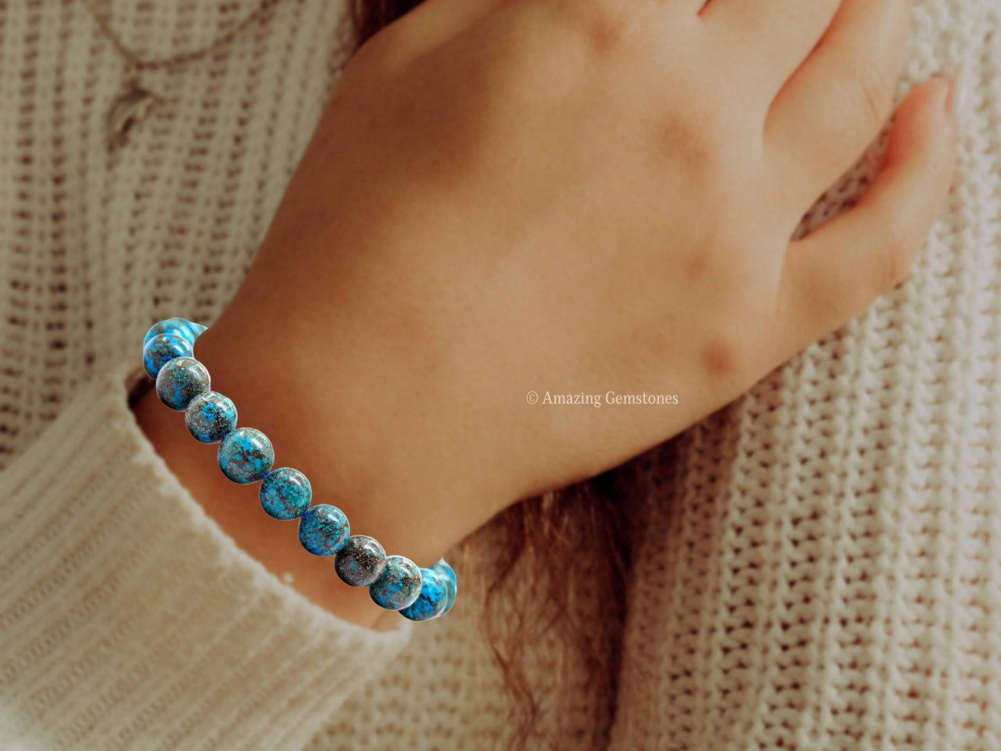 Amazing Gemstone Sea Pattern Bracelet, Gifts For Men & Women - Protection Healing Crystal Bracelet - 8mm Gemstone Beaded Adjustable Bracelet, Pulseras Para Hombres Mujer Stocking Stuffers