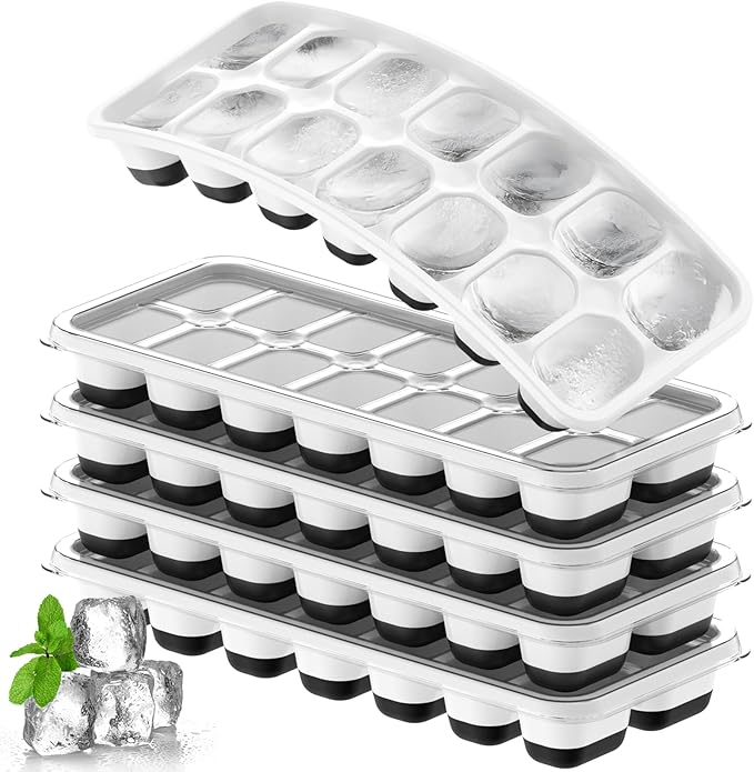 Ice Cube Tray 5 Pack, Stackable Silicone Ice Cube Trays with LidÃ¢ÂÂ Easy Release Reusable Ice Tray, BPA-Free Rectangular Ice Cube Mold Set for Cocktails, Coffee, Whiskey & Drinks- Black