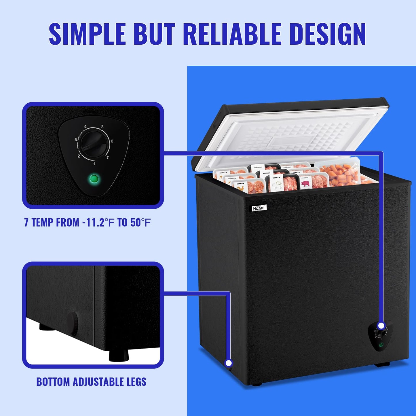 WANAI Chest Freezer Large Compact Deep Freezers Fast Freezing Freezers for Home Office Dorm, Apartment Size Freezr with Removable Basket, Wheels & Adjustable Feet, 7 Temp from -12℉ to 50℉, White