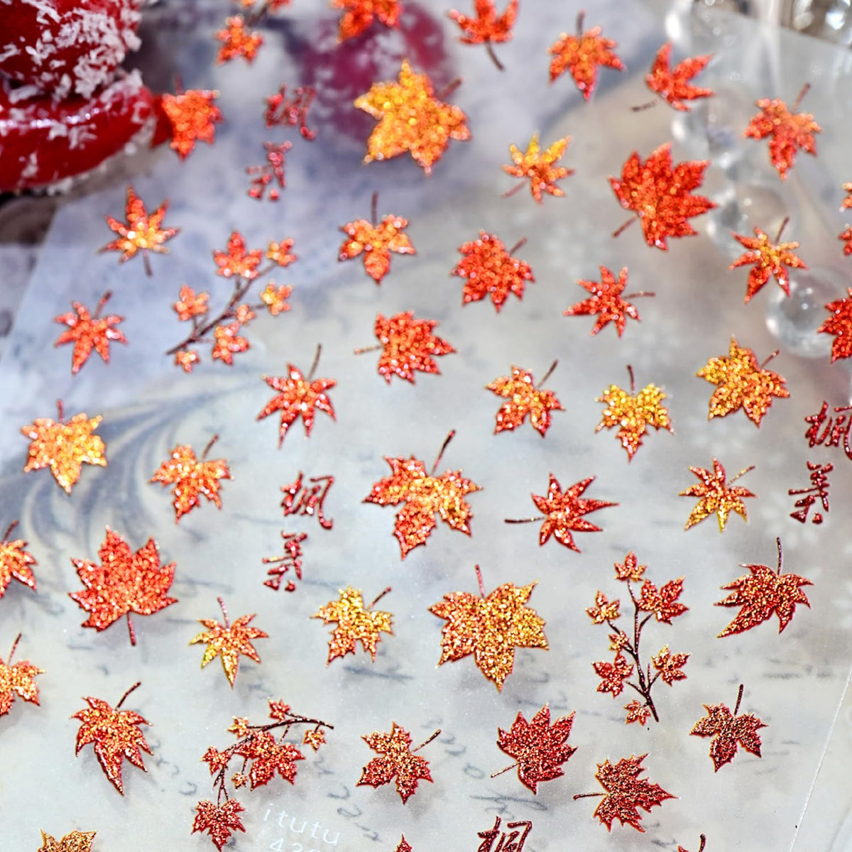 1 Sheets Fall Nail Stickers for Nail Art 5D Embossed Autumn Maple Leaves Nail Art Stickers with Red Maple Leaf Glitter Design Thanksgiving Nail Decals Nail Supplies Manicure Accessories for Women DIY