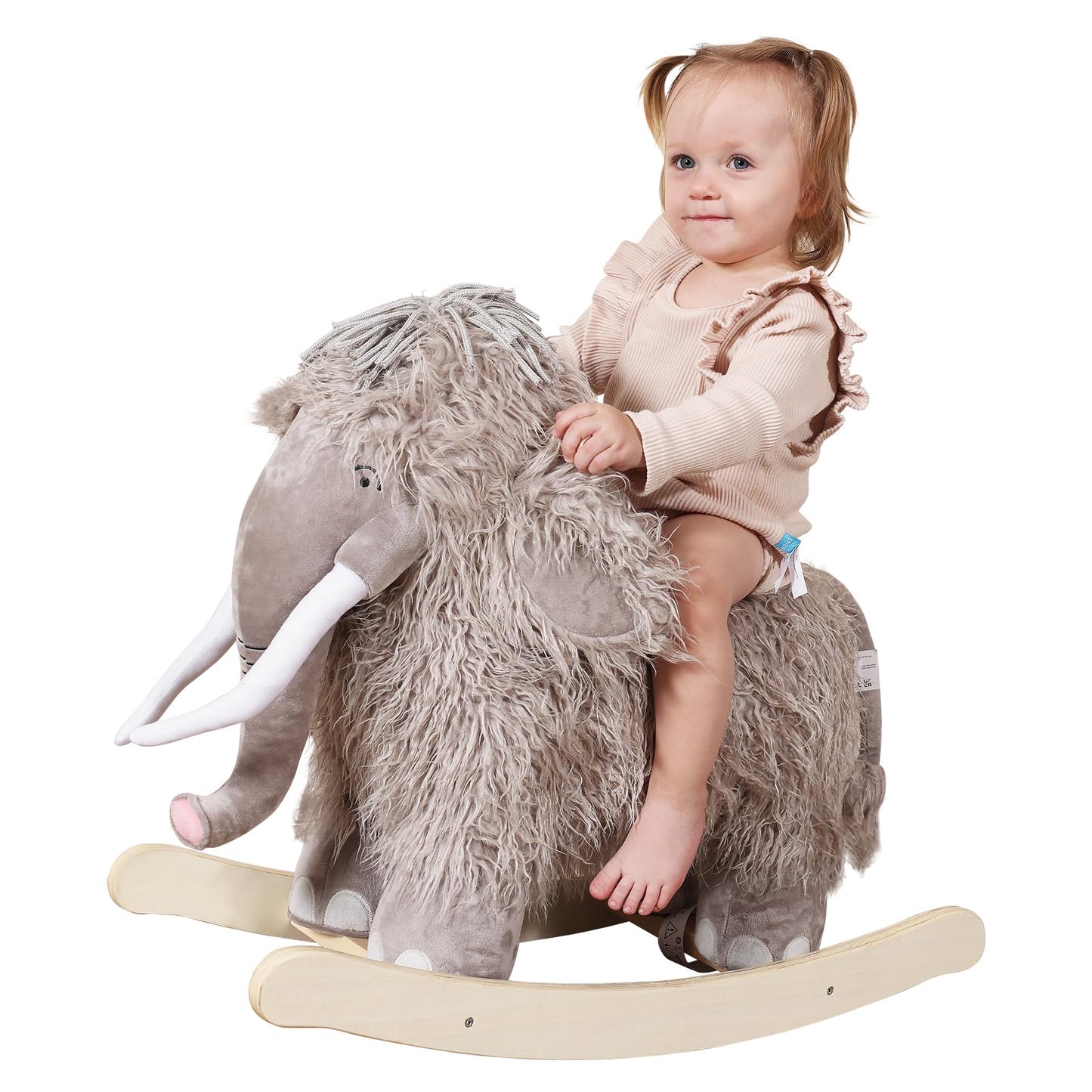 labebe - Plush Rocking Horse, Mammoth Rocker, Stuffed Rocker Toy for Child 1-3 Year Old, Kid Ride On Toy Wooden, Rocking Animal for Infant/Toddler Girl&Boy, Nursery Birthday Gift